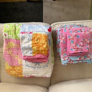 Pottery Barn Kids Floral Patchwork Quilt Set - Pink, Orange, Blue